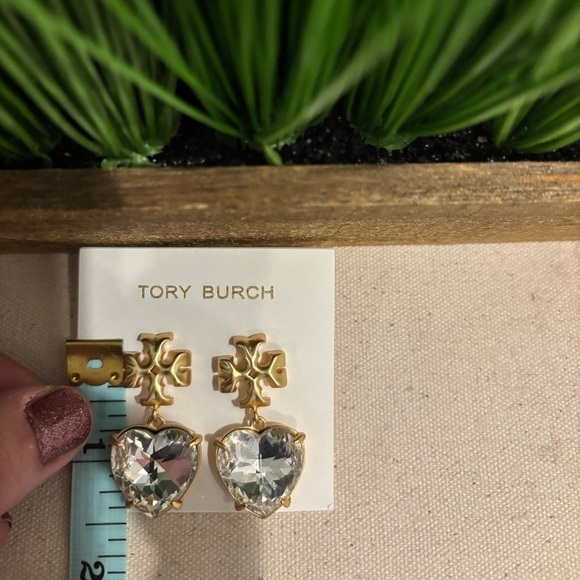 Tory Burch Gold and Sparkling Silver Stone Heart Earrings - Picture 8 of 9